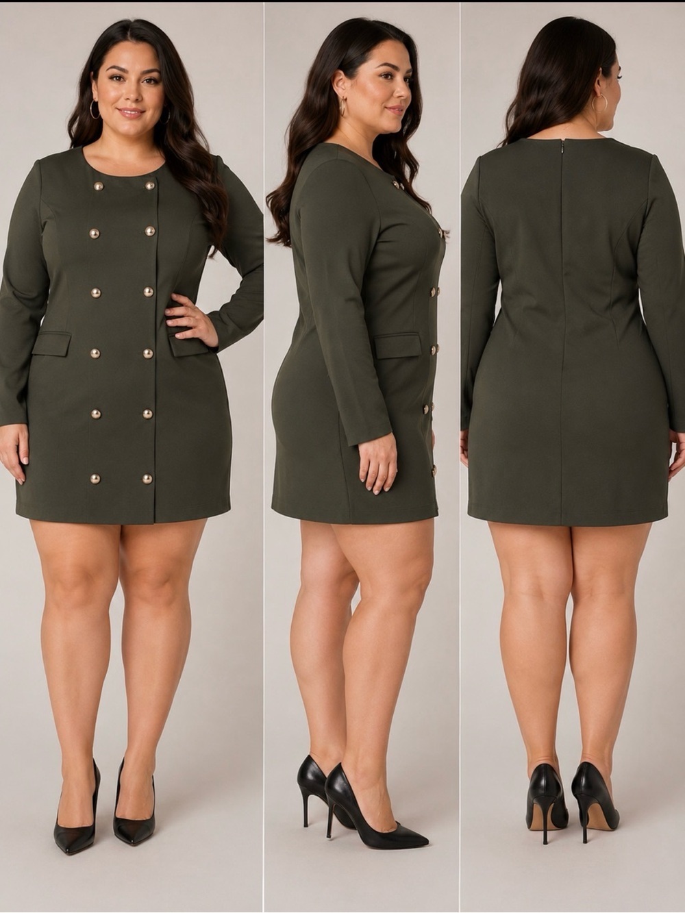 Nanette Lepore Olive Double-Breasted Long Sleeve Mini Dress